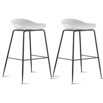 Set of 2 - 28" Seat Height Molded Plastic Bar Stool Modern Barstool Chair, White