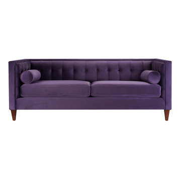 Jack 84" Modern Tuxedo Tufted Sofa, Purple Velvet