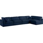 Meridian Furniture - Serene Linen Textured Fabric Deluxe Comfort 5-Piece L-Shaped Sectional, Navy - There's lots to love about the Serene linen textured deluxe cloud-like comfort modular collection, and this piece is not an exception. The soft navy linen textured fabric is cozy and sleek to the touch while the overstuffed down/feather cushions provide gentle support so you can relax and unwind like a VIP. Customize your seating with this modular set by adding the pieces you like most. Latches under each piece make it easy to snap them into position for a look that's modern yet welcoming.