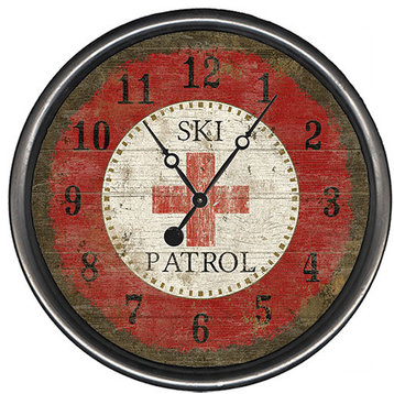 Ski Patrol Round Vintage Clock, 23"