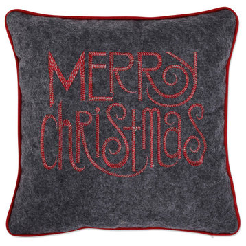 Indoor Merry Christmas Words Grey-Red 11.5-inch Throw Pillow