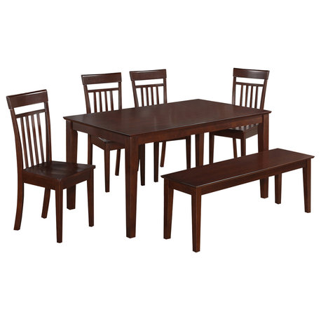 6-Piece Kitchen Table With Bench Set, Table and 4 Chairs and 1 Bench