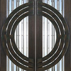 Pair of 2-1/4" Thick Mahogany Doors Art Glass Iron Work - Front Doors