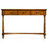 Country Walnut Three Drawer Large Console Table