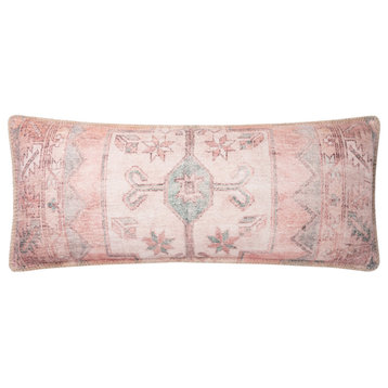 Antique Rug Inspired Decorative Lumbar Accent Pillow, 13"x35", No Fill