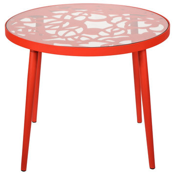 Devon Glass Top Outdoor Aluminum 23" End Table, Red
