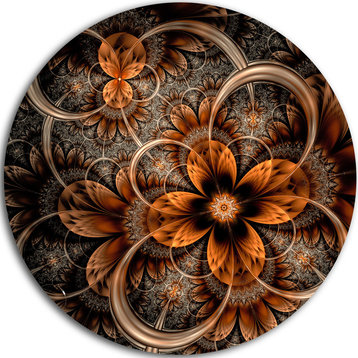Dark Orange Digital Art Fractal Flower, Floral Round Wall Art, 23"