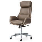 Glitzhome - Mid-Century Leatherette Adjustable Swivel High Back Office Chair, Brownish Grey - Glitzhome Mid-Century Modern Leatherette Gaslift Office Chair is designed to add an accent and stylish touch to your workplace. Its color suggests elegance and inspires productivity, while its shape guarantees 100% back support when permorfing office tasks. Multi-functional mechanism to enable full adjustability.