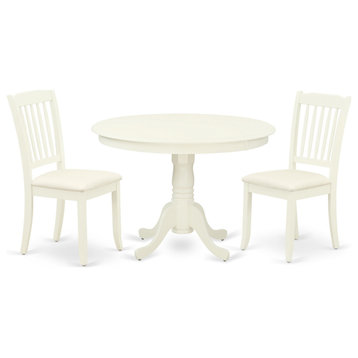 3-Piece Set, Rounded Kitchen Table, 2 Dining Chairs, White