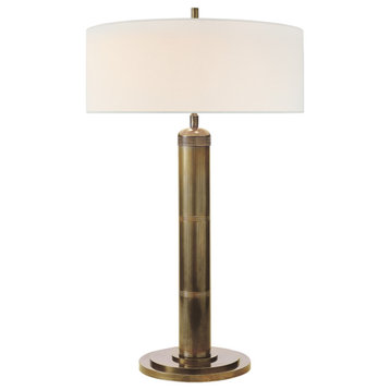Longacre Tall Table Lamp in Hand-Rubbed Antique Brass with Linen Shade
