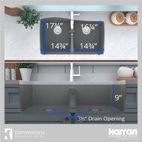 Karran Undermount Quartz 33" 50/50 Double Bowl Kitchen Sink Kit, Grey
