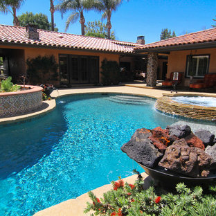 ロサンゼルスの中サイズのキドニーシェイプ地中海スタイルのおしゃれなプール (天然石敷き) の写真