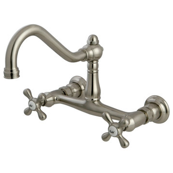 Kingston Brass 8" Center Wall Mount Bathroom Faucet, Brushed Nickel