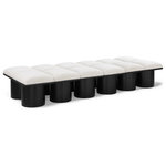 Meridian Furniture - Pavilion Black Boucle Fabric Bench, Cream, Black Finish, 93" W X 36" D X 17.5" H - Bring valuable seating and remarkable style to your space with this cream Pavilion Boucle Fabric Bench, an exquisite balance of style and usability for the entryway, bedroom, and beyond. Crafted from oak veneer with a black finish, this bench has a 4-inch-thick seat cushion that's channel-tufted for a touch of luxury. The bench's columnar bases add a dash of Art Deco design, making it a captivating focal point in any room.