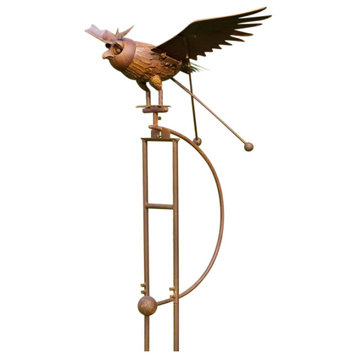 Large Iron Rocking Owl "Winslow" with Moving Wings Garden Stake
