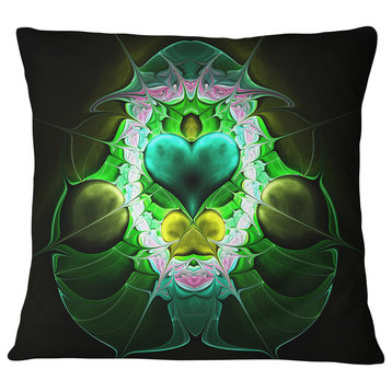 Large Symmetrical Fractal Heart Green Abstract Throw Pillow, 16"x16"