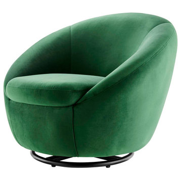 Armchair Swivel Accent Chair, Black Green, Velvet, Modern, Lounge Hospitality