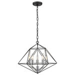 Z-Lite - Z-Lite 918-18MB-CH Geo 5 Light Chandelier in Chrome - Fully energizing in its sleek geometric silhouette, this five-light chandelier delivers sophistication and contemporary verve in a modern living or dining space. Follow the angles of an open cage-like frame fashioned from two-tone finish metal in Matte Black and Chrome, and a dynamic architectural theme that offers mesmerizing effects and an intriguing story.