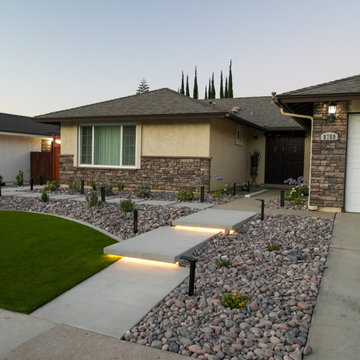 San Diego Front Yard Transformation – Turf, Rock & Landscape Lighting