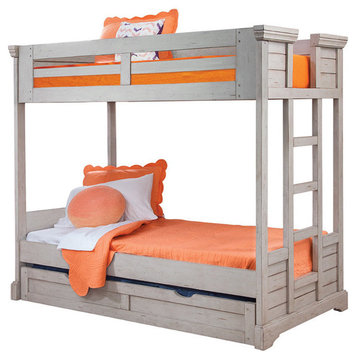 Brylee Twin Over Twin Louvered Bunk Bed, Antique Gray With Twin Trundle