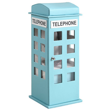 11.5" Tall Leather Jewelry Box, British Telephone Design, Pastel Blue
