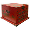 Chinese Oriental Red Flower Birds Mirror Rectangular Jewelry Box Hws2531A