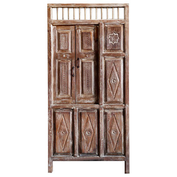 Consigned 19c Antique carved Indian door, Teak Garden Farmhouse Carved Doors