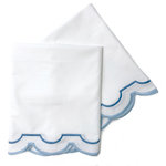 Hamburg House - Sorento Pillowcases, Set of 2, Standard - The beautifully soft Sorento Pillowcases are a chic update for your bedroom linens. Made from white 100% cotton yarns woven into soft percale, the Sorento Pillowcases are a neutral addition that can be used to complement almost any existing color scheme. The blue embroidered scalloped edges add a delicate touch. Complete your set with the matching Sorento duvet, sheet and pillow shams (all sold separately).