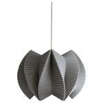 Ciara O'Neill - Vault Large Pendant Light, Grey - The Vault Large Pendant Light is inspired by the elegant ceiling supports found in church architecture. The material of this grey pendant lamp is pushed to its limits to create a dynamic sculptural form. When lit, its complex structure is further revealed as light filters through the ribbed elements with varying degrees of intensity. Using bespoke components and artisan production techniques, this pendant light is skillfully handcrafted from fluted polypropylene. It is produced in Ciara O'Neill's East London studio. Please note the long lead time is due to the fact that this product is handcrafted and made to order. This allows us to ensure that you receive a high-quality, personalised product.