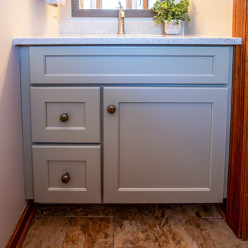 Powder Room Update with Pale Olive Green Vanity