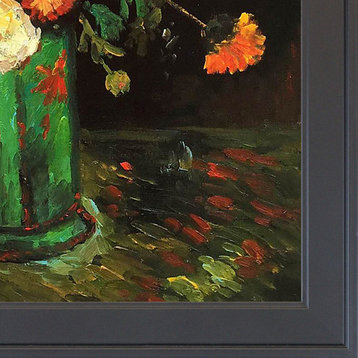 La Pastiche Vase with Zinnias and Geraniums with Gallery Black, 24" x 28"