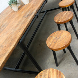 Button Powder Coated Steel Pedestal Table with 4 stools upholstered in Wool - Dining Tables