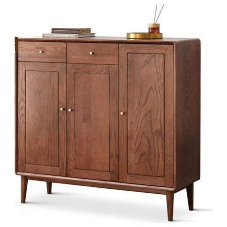 Oak Solid Wood Shoe Cabinet, Prague 3-Door Shoe Cabinet Walnut Color
