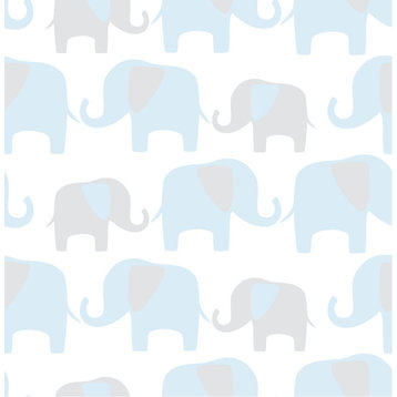 Blue Elephant Parade Peel and Stick Wallpaper, Sample