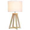 Interlocked Triangular Natural Wood Table Lamp with White Fabric Shade