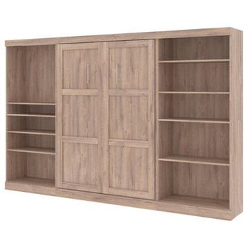 Bestar Pur Full Murphy Bed with 2 Shelving Units (131W) in Rustic Brown