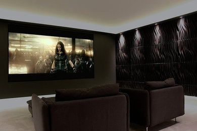 Medium sized contemporary home cinema in London.
