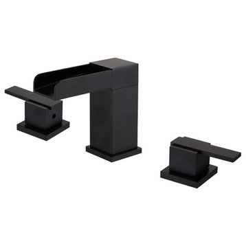 MILL Waterfall Double Handle Right-Angled Bathroom Sink Faucet Matte Black