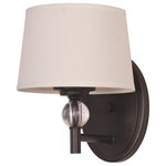 Maxim - Maxim Rondo 1-Light Wall Sconce 12761WTOI - Oil Rubbed Bronze - Exemplary transitional styling, the Rondo collection takes a classic shaded design and updates it with contemporary finishes and delightful glass orb details. The sharpness of the Polished Nickel frame is softened with the use of round crystal glass balls. The White hardback fabric shades are fit with frosted diffusers so the light is even and soft while concealing the bulb.