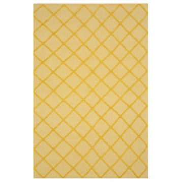 EORC Handmade Wool Yellow Transitional Trellis Xavier Rug, Rectangular 8'x10'