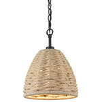 Golden Lighting - Golden Lighting Hathaway 1-Light Mini Pendant, Matte Black, 1073-M1LBLK - Add casual, country-cottage flair to your with Hathaway. Thick natural fiber rope is interlaced in a woven fashion to create a basket shade. A smooth, Matte Black finish creates visual contrast. Great for task lighting, bright downlight spills from the open-bottom shade.
