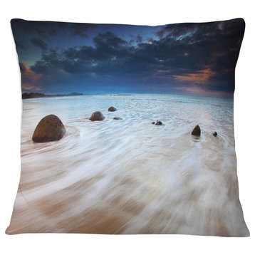 Waves Flowing Over Boulders Seashore Photo Throw Pillow, 16"x16"
