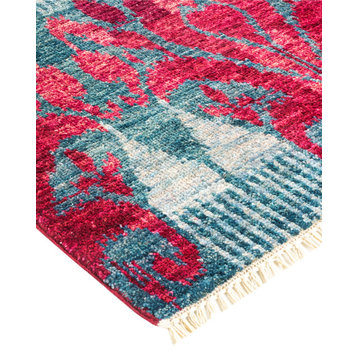 Modern, One-of-a-Kind Hand-Knotted Area Rug, Red, 9'10"x14'1"
