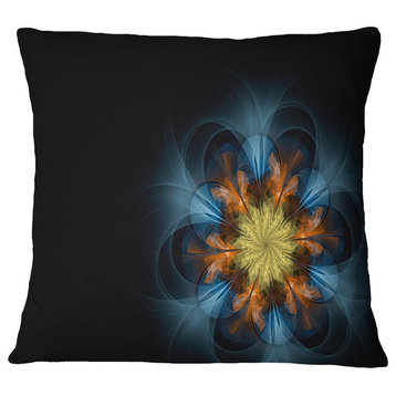 Symmetrical Blue Orange Fractal Flower Abstract Throw Pillow, 18"x18"