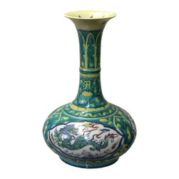 Chinese Handmade Green Yellow Dragons Small Porcelain Vase - Vases