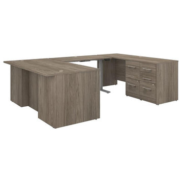 Office 500 Height Adjustable U Shaped Desk in Modern Hickory - Engineered Wood