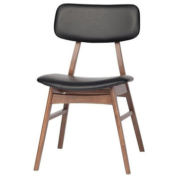 Nuevo Scott Faux Leather Dining Side Chair in Black and Walnut