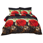 Dolce Mela - Duvet Cover Set, King Size Floral Bedding, Dolce Mela Night Roses DM707K - An artistic floral medley is painted with Night Roses to create a uniquely modern and sensual effect for your bedroom.These bedding sets and their unique gift packaging make a great choice for housewarming or bridal shower gift. 6 Piece Luxury Duvet Cover Set Bedding in a Gift Box with Reversible Design. Fits King and Cal.King size mattress up to 16 inches tall. Set includes - 1 Fitted bed sheet, 1 Duvet Cover, 2 Pillowcases and 2 Pillow Shams. Hidden plastic snaps at the foot of the duvet cover make it easy to insert your quilt. Designed for exceptional softness and comfort with Polyester Microfiber and Cotton at 300 TC. Modern dyeing technology for excellent brightness and long lasting colors. The complete bedding set comes in an elegant gift box and a Dolce Mela gift bag. Machine Washable: Normal w Cool Water - NO BLEACH - Tumble Dry. Package Content and Sizes in Inches: 1 Fitted Sheet 78 x 82 x 16 Deep. 1 Duvet Cover 104 x 92. 2 Pillowcases 20 x 36. 2 Pillow Shams 20 x 36 + 2 inch flange. * Duvet Cover Insert/Filler is not included in this set.