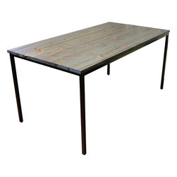 青染め檜アイアンテーブル / Dyed Blue Hinoki Wood and Iron Table - ダイニングテーブル