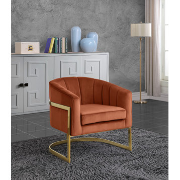 Carter Velvet Upholstered Accent Chair, Cognac